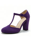 Fereshte Women's T-Strap Block Chunky Heel Mary Jane Pumps Cut Out Wedding Dress Shoes