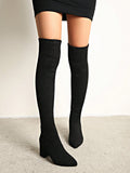 Women's Over-the-knee Back Zipper Pointed Toe Chunky Heel Boots