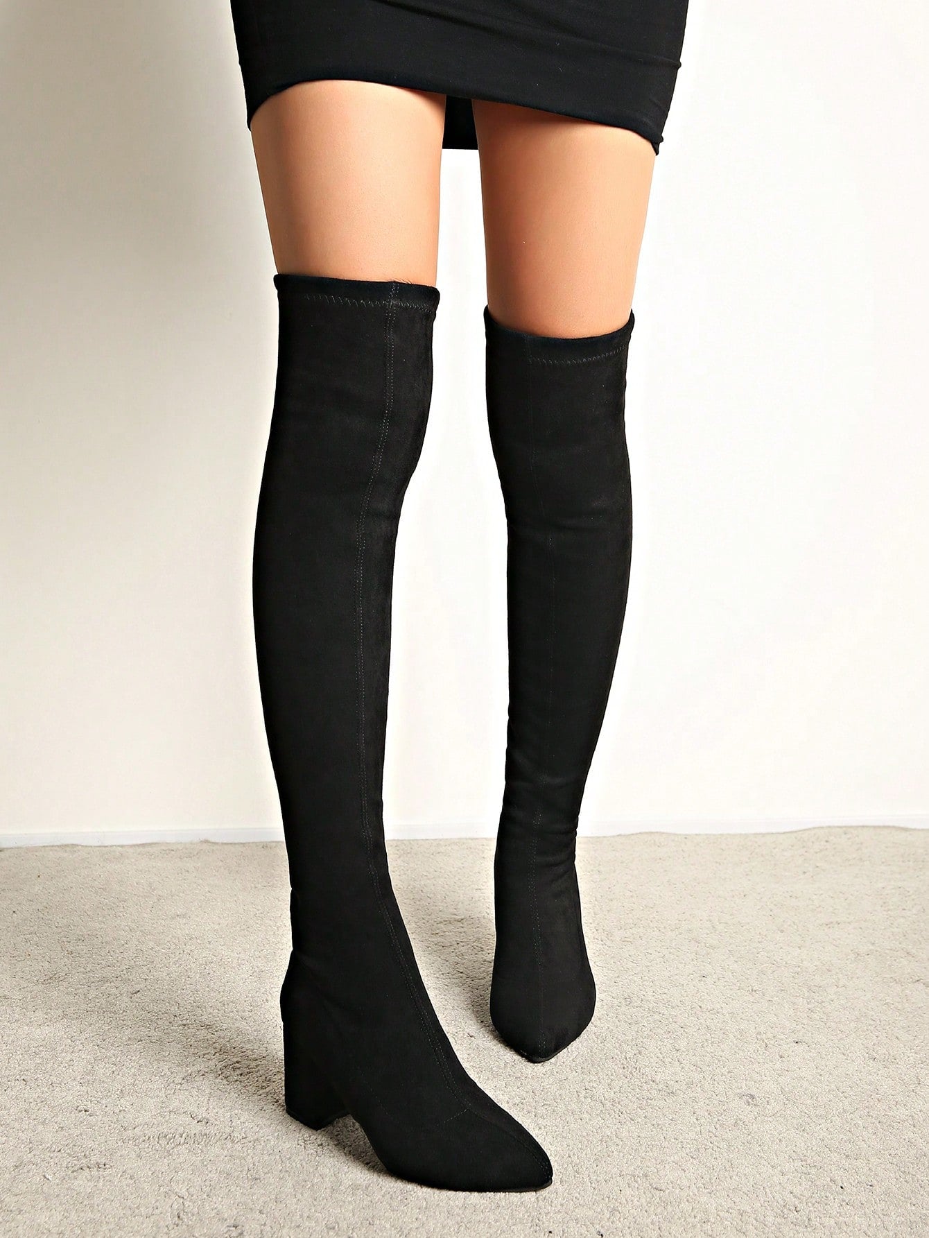 Women's Over-the-knee Back Zipper Pointed Toe Chunky Heel Boots
