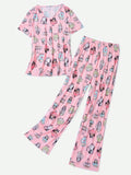 Cartoon Graphic Tee & Pants Matching Set