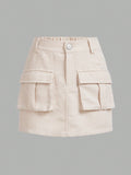Tween Girl Basic Woven Solid Color Workwear Style Short Skirt For Fall/Winter