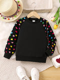 Young Girl Heart Print Raglan Sleeve Sweatshirt
