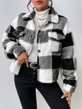 Frenchy Buffalo Plaid Print Drop Shoulder Flap Pocket Teddy Jacket