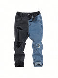 Young Boys' Street Style Distressed  Jeans With Color Blocking Design