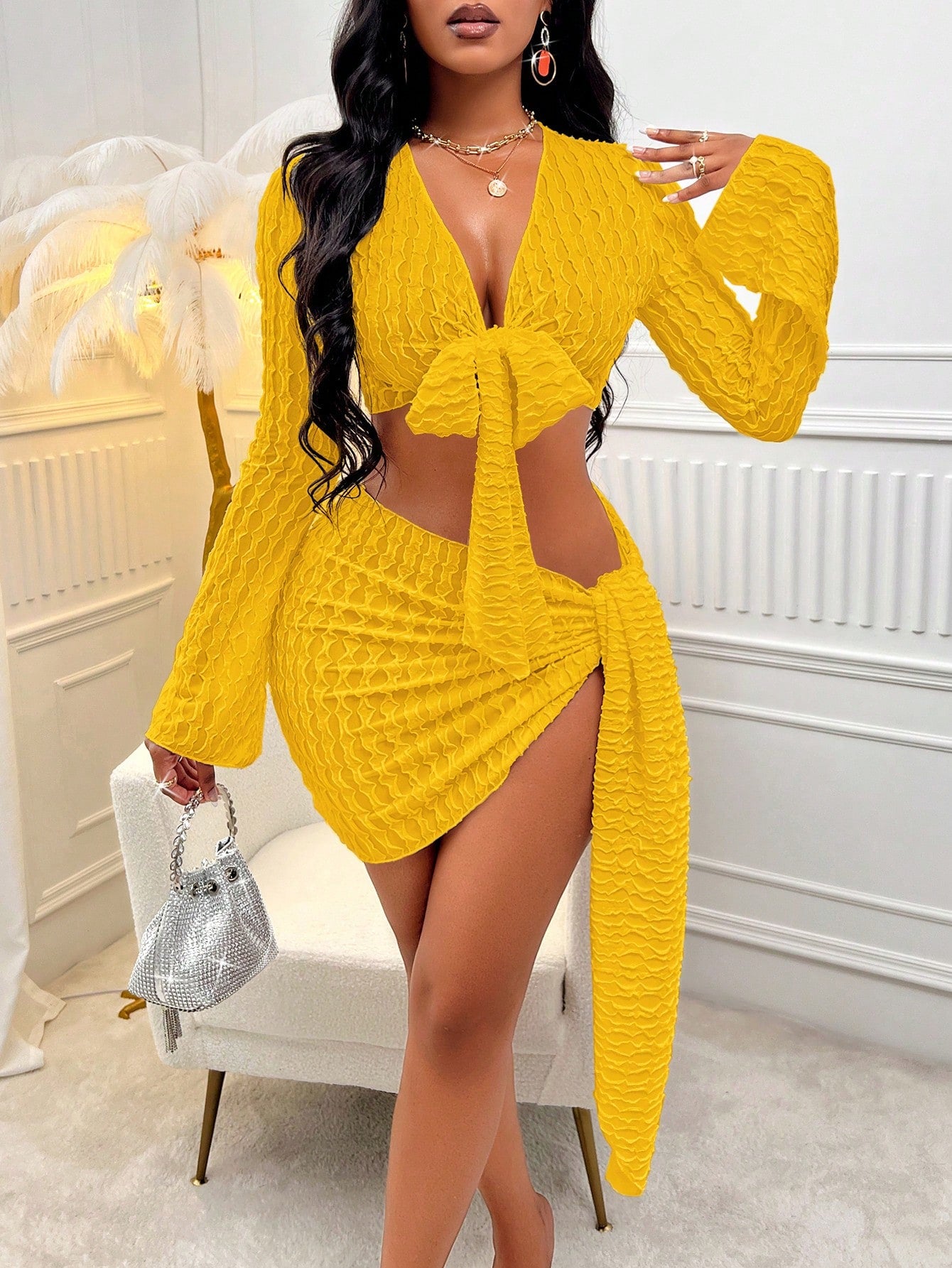 Tie Front Crop Top & Bodycon Skirt