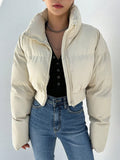 Drop Shoulder Zipper Crop Puffer Coat