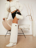 Fuzzy Knit Detail Slip On Boots