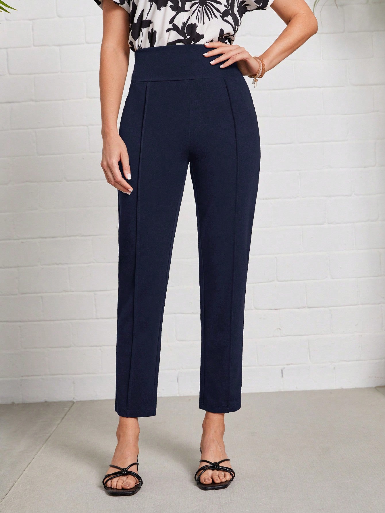 High Waist Press Crease Tailored Pants