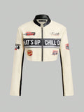 Letter Graphic Zip Up Crop Jacket