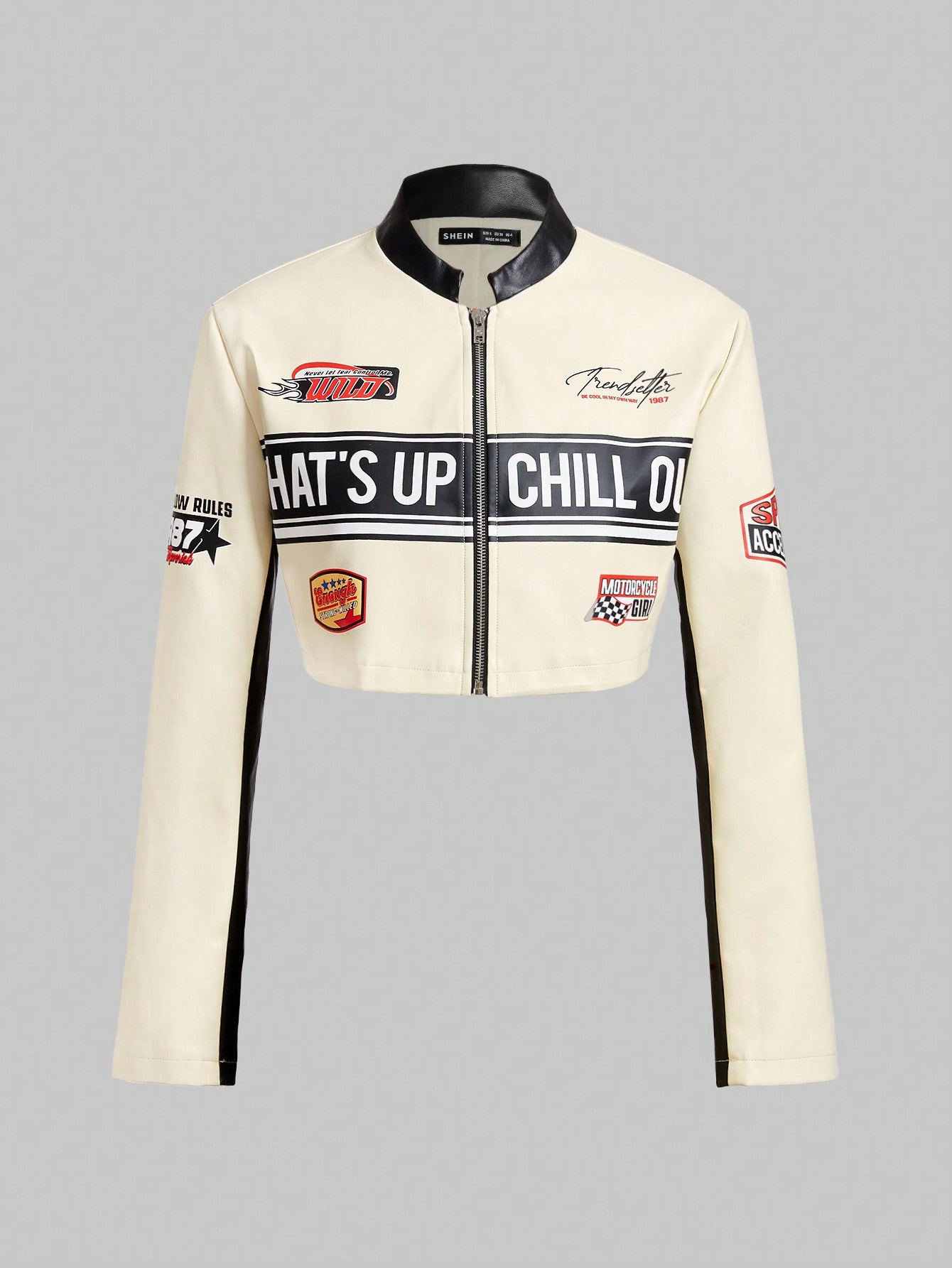 Letter Graphic Zip Up Crop Jacket