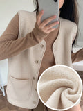 Solid Button Front Dual Pocket Vest Coat