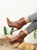 Fashionable High Heeled Pointed Toe Women's Short Boots With Side Zipper