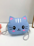 1 Piece Young Girl Cute Cartoon Cat Mini Kid Pu Leather Crossbody Bag With Zipper Closure For Daily Use In All Seasons