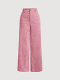 Solid Patch Pocket Corduroy Wide Leg Pink Spring Pants