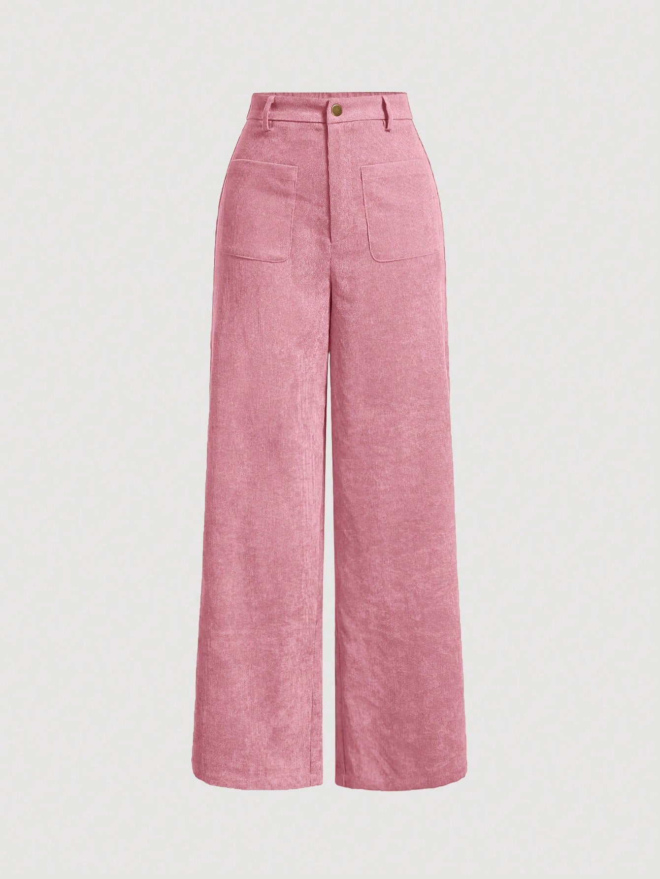 Solid Patch Pocket Corduroy Wide Leg Pink Spring Pants