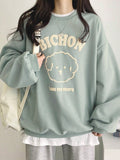 Letter & Cartoon Graphic Drop Shoulder Oversized Pullover