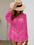 Swim Vcay Summer Beach Solid Button Front Kimono