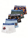 Tween Boy 5pcs Basketball & Letter Graphic Boxer Brief