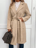 Lapel Neck Dual Pocket Open Front Fleece Coat
