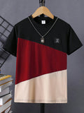 Tween Boy Color Block Letter Patched Detail Tee