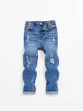 Young Boy Ripped Frayed Cat Scratch Jeans