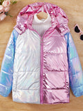 Tween Girl Colorblock Zip Up Hooded Puffer Coat Without Sweater