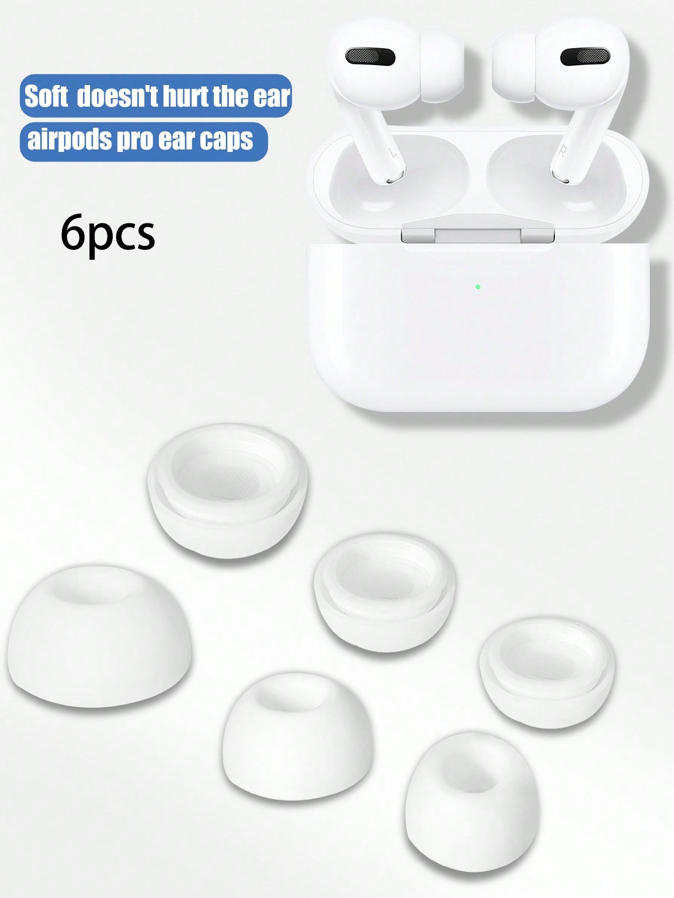 6pcs White Replacement Silicone Ear Tips (large/medium/small, 2 Pairs Each) compatible with Airpods Pro