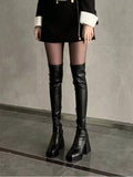 Women's Black Over-the-knee High-heeled Fashion Boots With Waterproof Platform