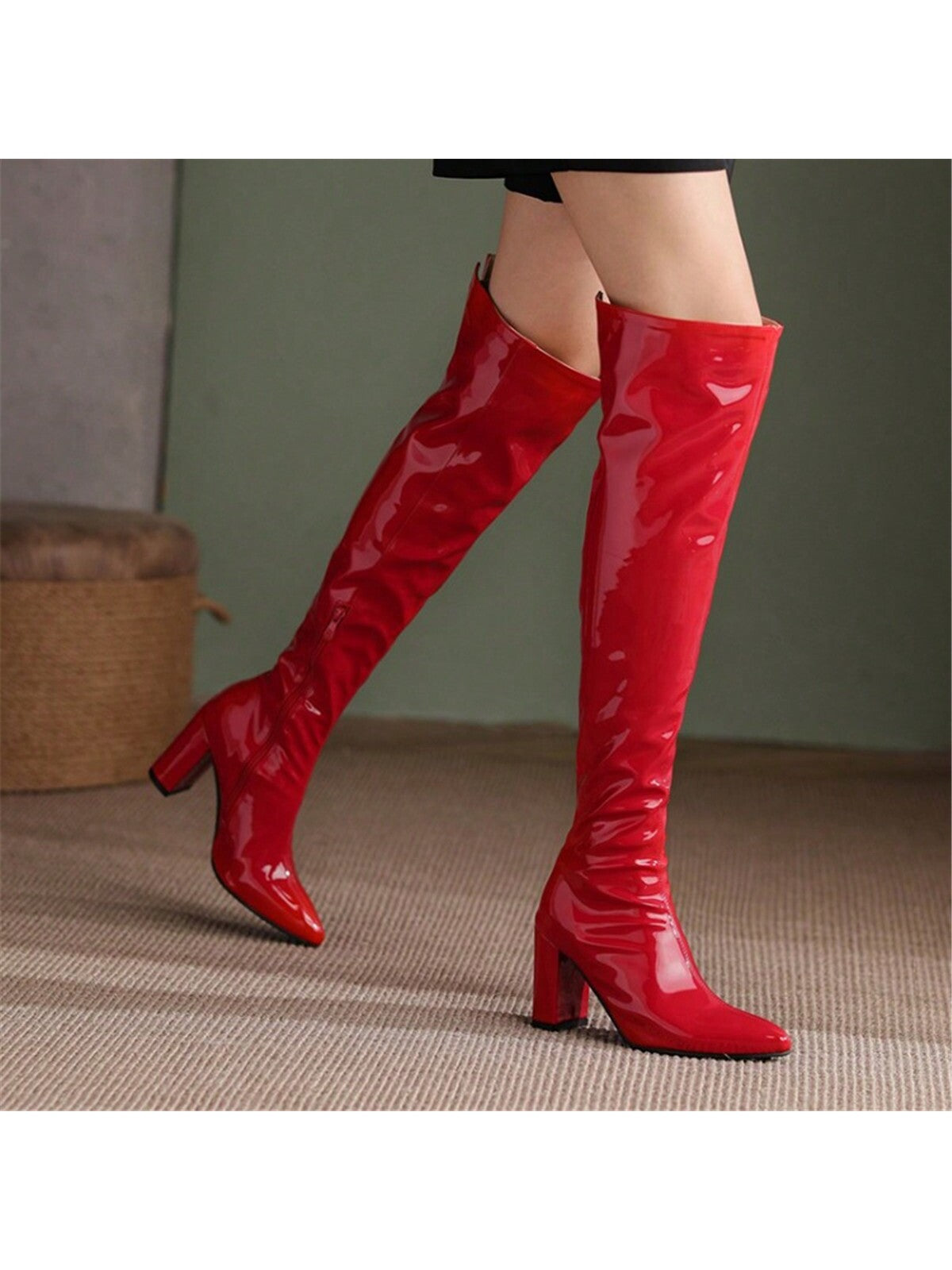 Chunky/high Heel Pointed Toe Over The Knee Boots Pu Leather Knee-high Boots For Women
