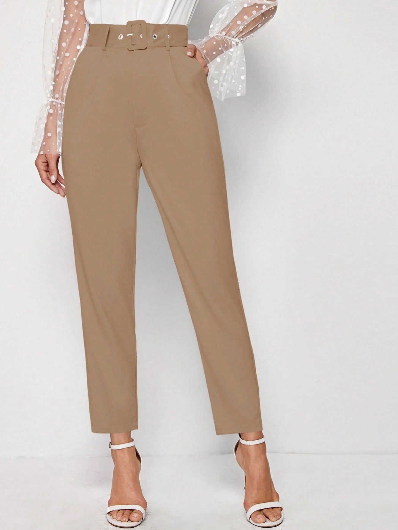 Frenchy Solid Belted Cropped Suit Pants