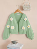 Tween Girl Stereo Flower Drop Shoulder Lantern Sleeve Cardigan