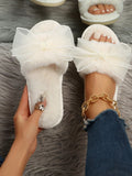 Women's Plush Home Slipper With Bow Decor