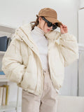 Drawstring Hooded Puffer Thick Pockets Coat