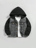 Young Boy 1pc Flap Detail Hooded Denim Jacket