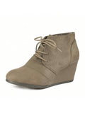 Women's Casual Fashion Lace Up Low Wedge Heel Booties Shoe