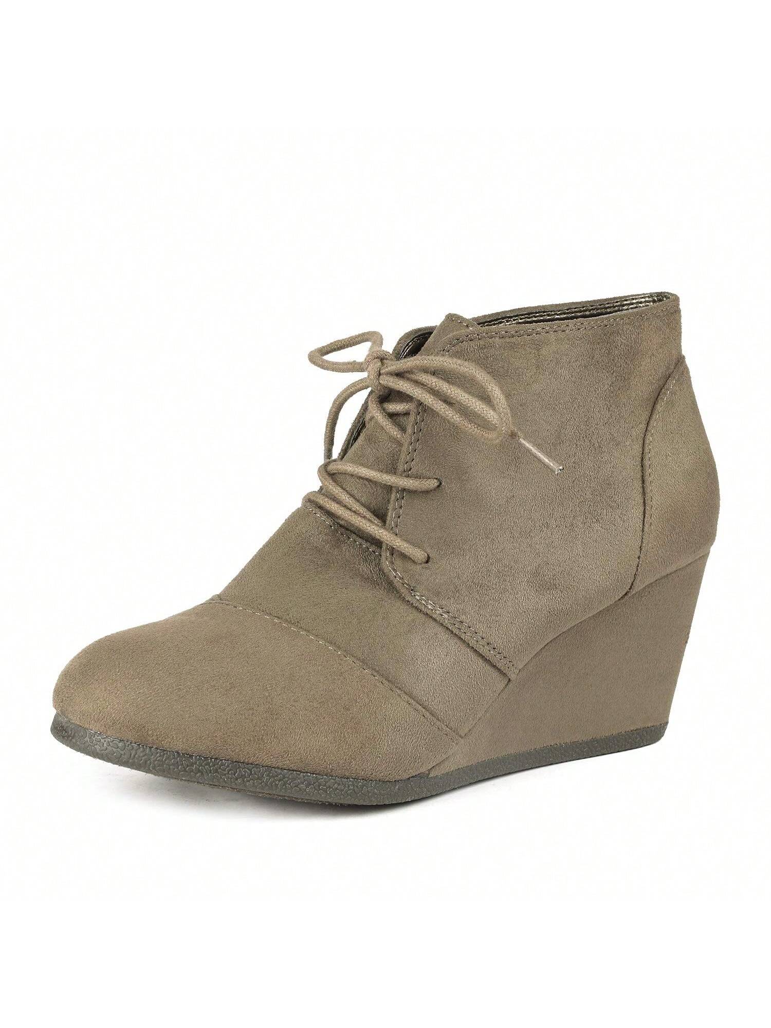 Women's Casual Fashion Lace Up Low Wedge Heel Booties Shoe