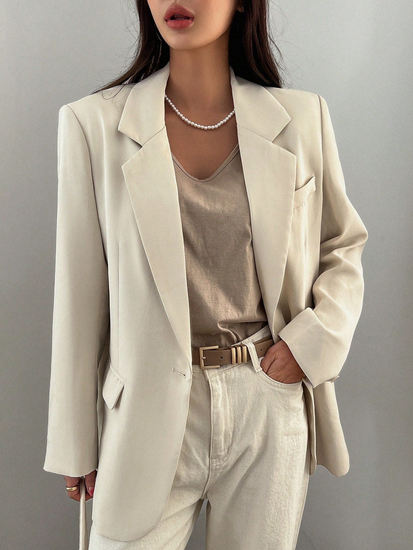 Lapel Neck Single Button Blazer