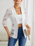 Contrast Lace Flap Detail Single Button Blazer