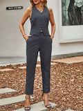 Solid Button Front Vest Blazer & Pants