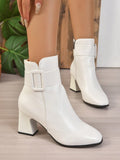 Women's Autumn/winter Chunky Heel Motorcycle Boots, British Style Pointed Toe High Heel Side Zipper Ankle Boots
