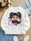 Tween Girl Casual Minimalist Cartoon Pattern Long Sleeve Sweatshirt, Suitable For Autumn And Winter