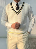 Men Contrast Trim Cable Knit Sweater Vest Without Shirt