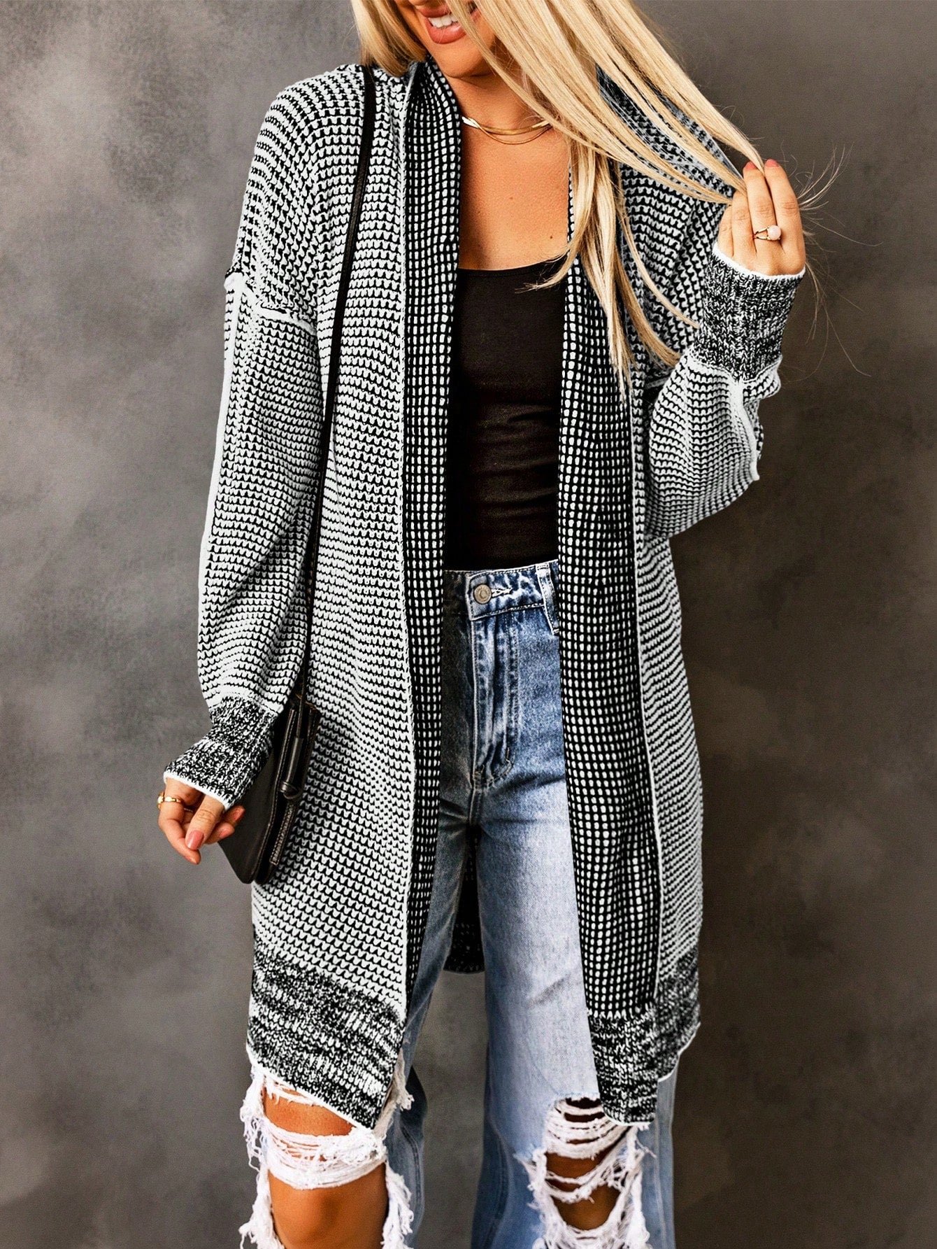 Heathered Drop Shoulder Open Front Coat