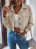 Frenchy Flap Pocket Drop Shoulder Crop Corduroy Jacket