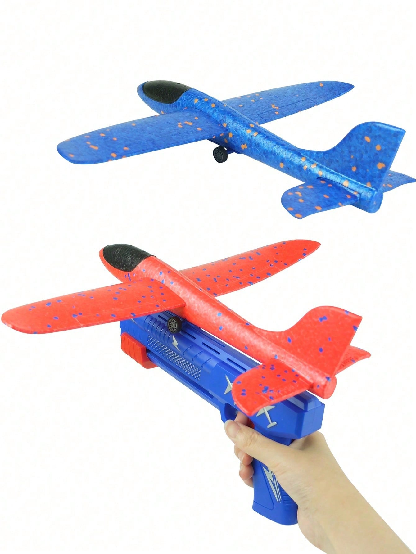 Children's Foam One-click Ejection Handheld Airplane Gun Outdoor Rotating Flying Toy Ejection Airplane