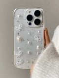 Luxury 3D Pearl Bow Silver Foil Phone Case Compatible With IPhone 15 14 13 12 11 Pro Max MiNi XR X XS Max 7 8 Plus Glitter Epoxy Cute Clear Soft Silicone Cover