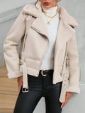 Teddy Lined Zip Up Moto Jacket