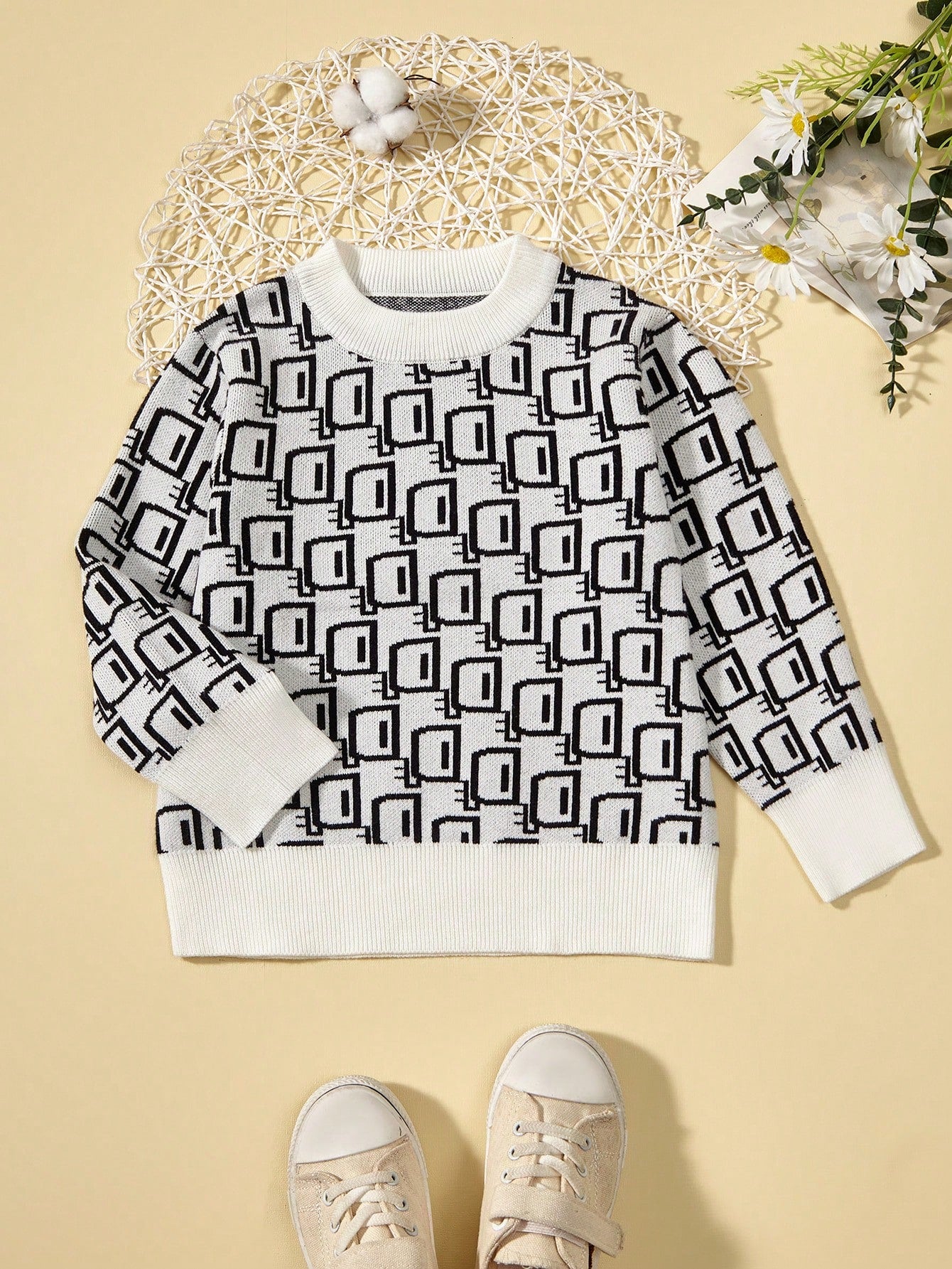 Young Boy Allover Letter Pattern Sweater