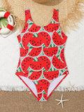 Tween Girl Watermelon Print One Piece Swimsuit