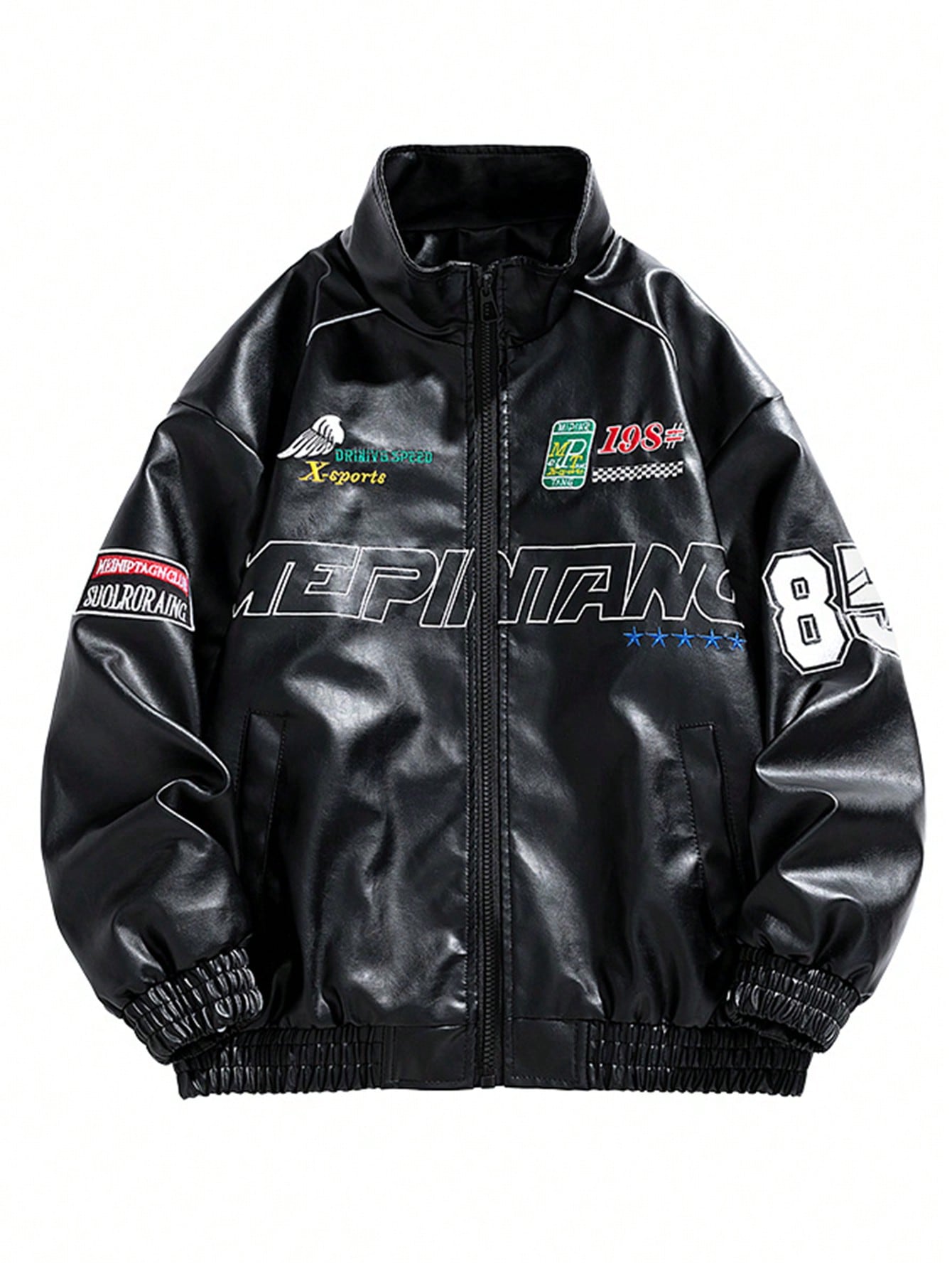Men Letter Graphic Zip Up PU Leather Jacket
